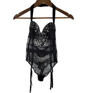 Victoria Secret Stunning Black Silver Date Night Holiday Women's Lingerie 34B